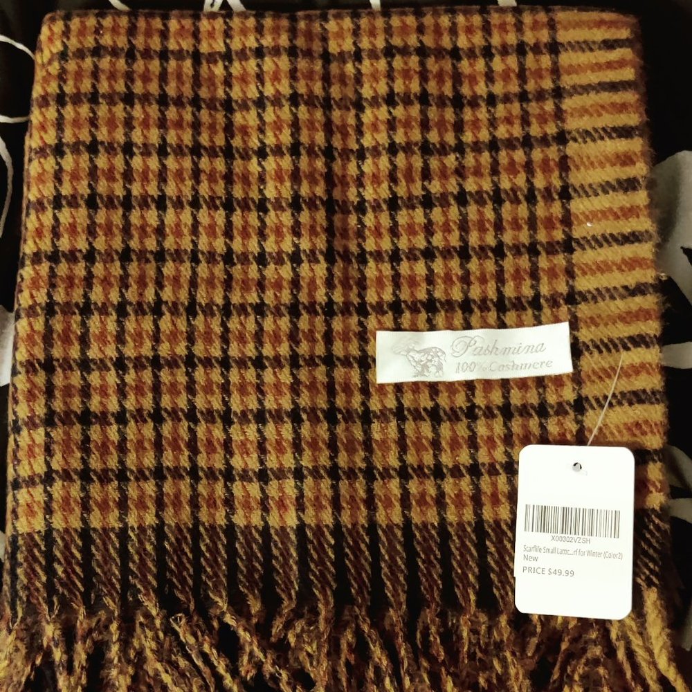 Pashmina 100% Cashmire Brown Plaid Scarf Wrap